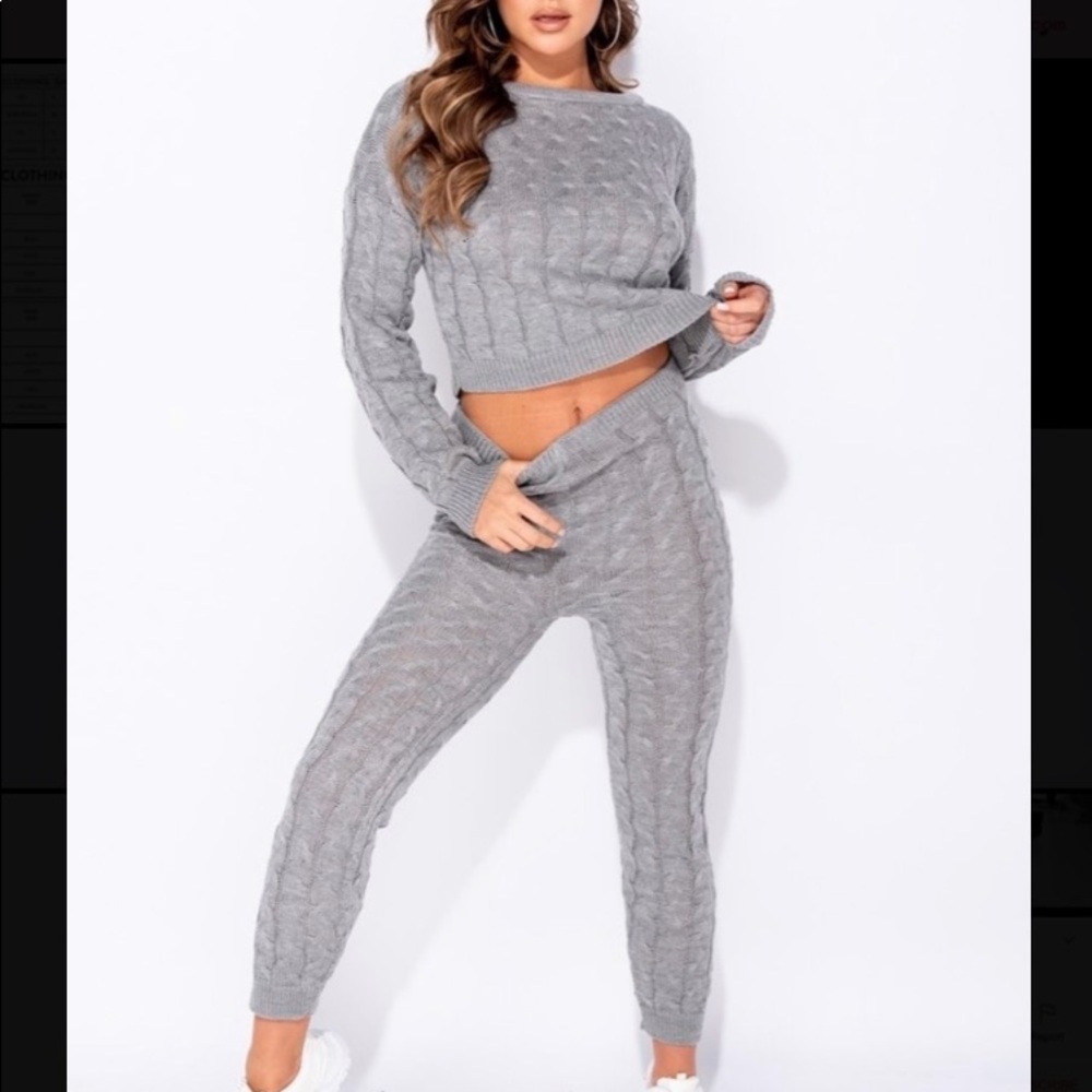 Grey Cable Knit Jogger Lounge Set